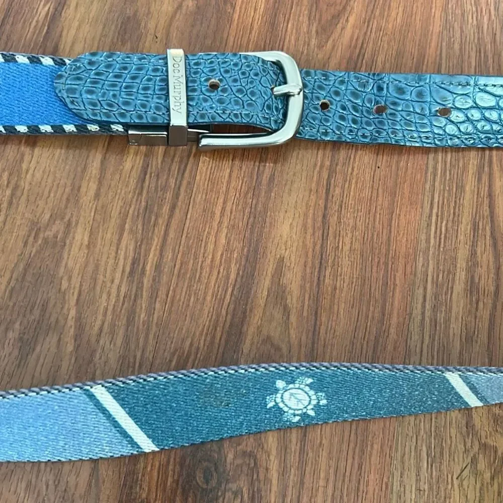 Doc Murphy reversible belt American flag turtle Florida denim blue size 35-39